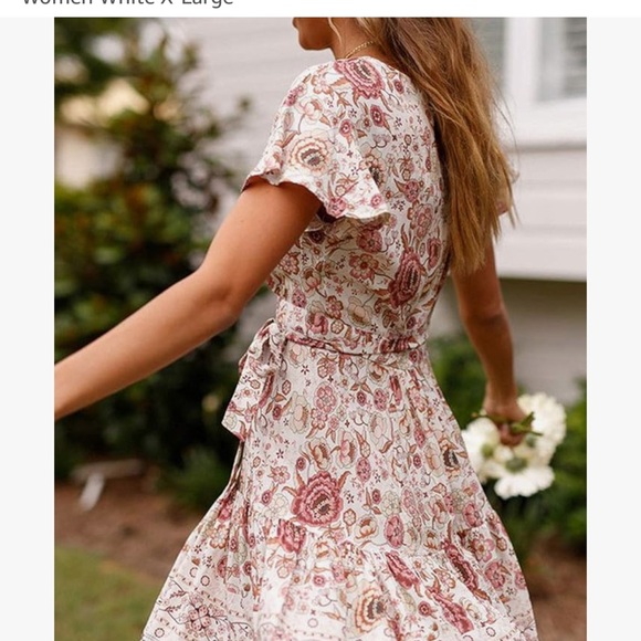 Amazon Pink and Tan Ruffled Wrap Sundress - Picture 3 of 10